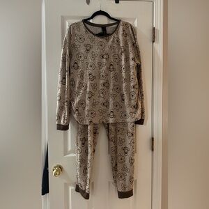 Disney Brown Pajama Set with Character Print